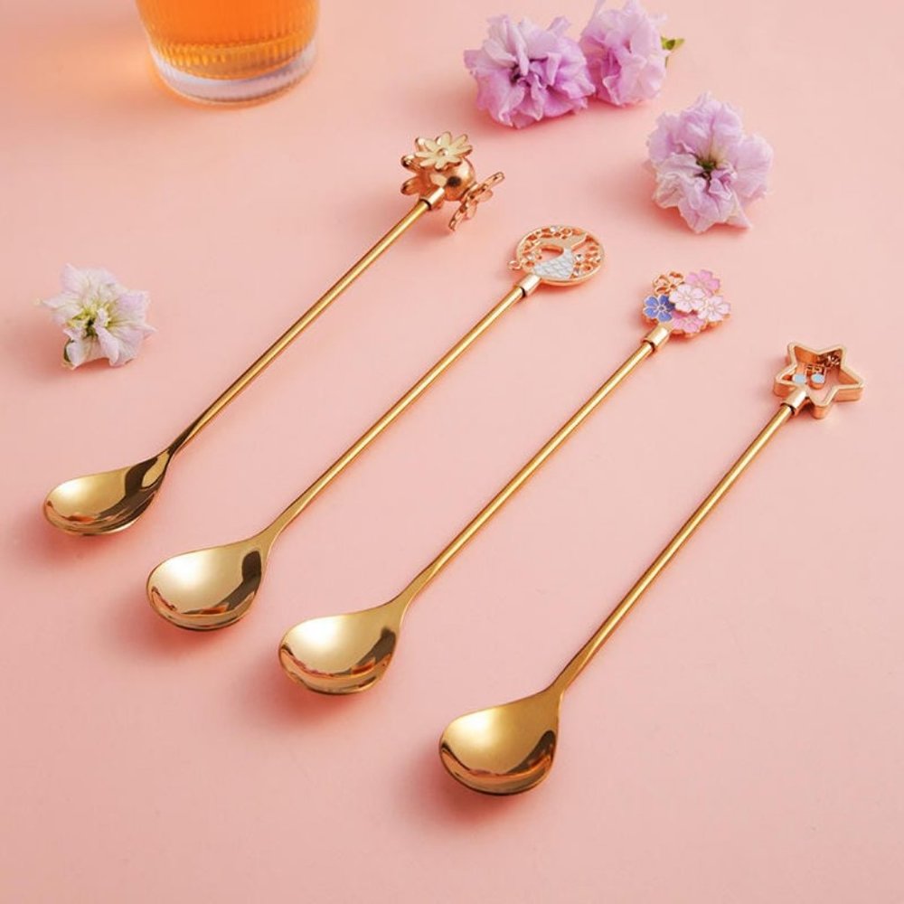 Coffee Spoons Silverware Flatware Cherry Blossom Handle Coffee Spoon Stainless